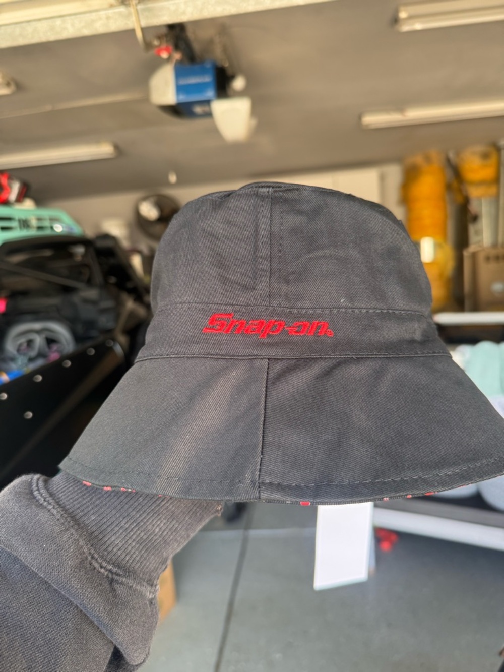 Snap On Black Bucket Hat with Red Logo Embroidery